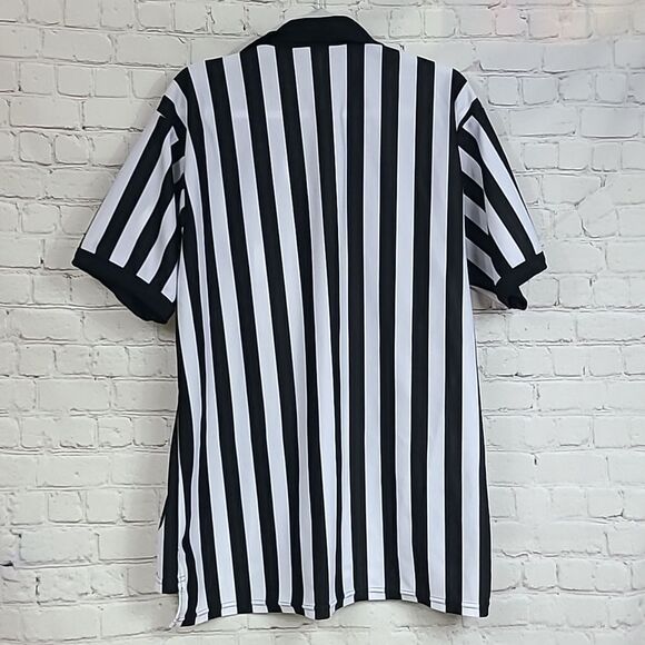 Vintage 80s/90s Majestic Official Referee Uniform Striped Shirt 1/4 Zip Costume - Picture 5 of 5